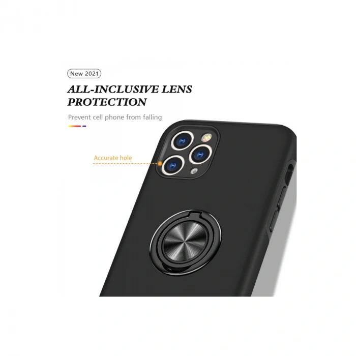 İphone 11 Pro Max Kılıf Elit Yüzüklü Kapak - Siyah