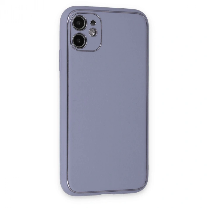 İphone 12 Kılıf Coco Deri Silikon Kapak - Açık Lila