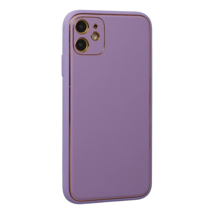 İphone 12 Kılıf Coco Deri Silikon Kapak - Lila