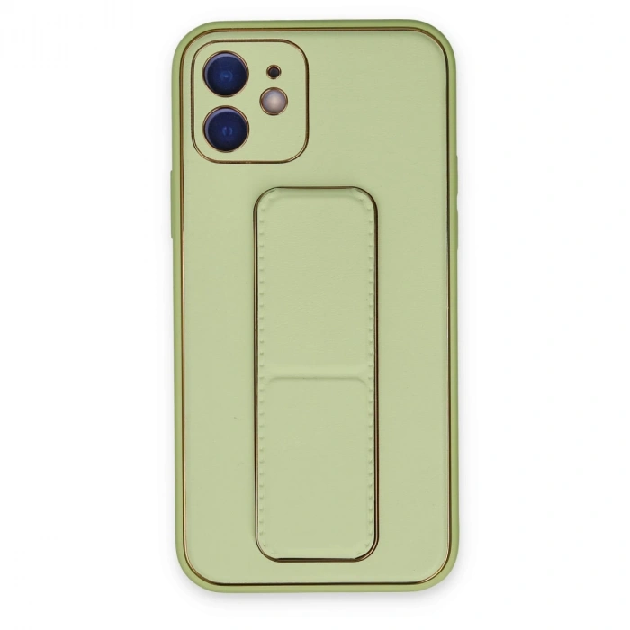 İphone 12 Kılıf Coco Deri Standlı Kapak - Su Yeşili