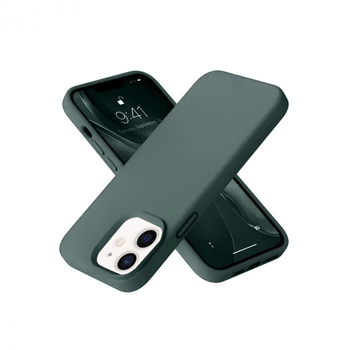 İphone 12 Kılıf Nano İçi Kadife Silikon - Koyu Yeşil