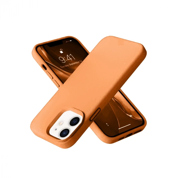 İphone 12 Kılıf Nano İçi Kadife Silikon - Turuncu