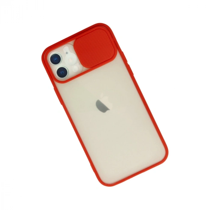 İphone 12 Kılıf Palm Buzlu Kamera Sürgülü Silikon - Kırmızı