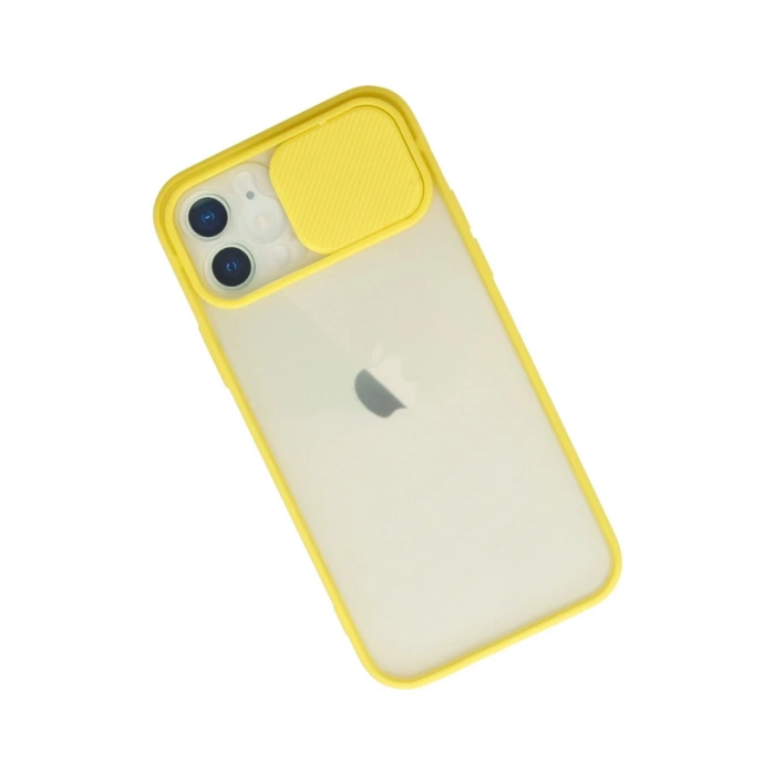 İphone 12 Kılıf Palm Buzlu Kamera Sürgülü Silikon - Sarı