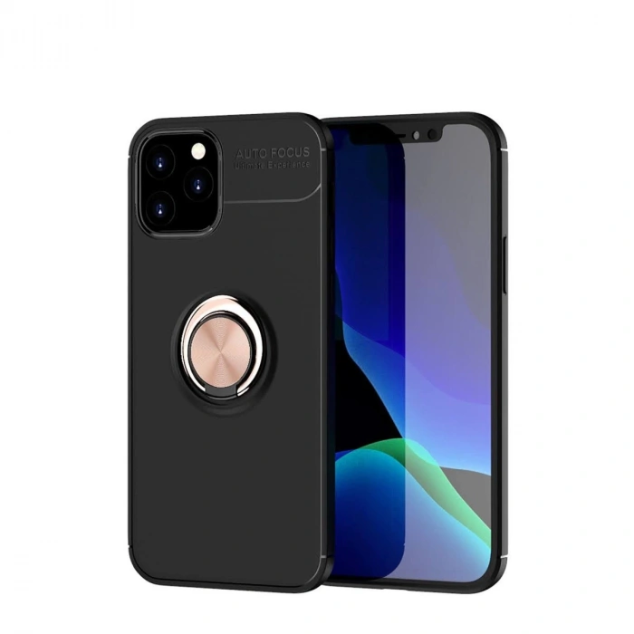İphone 12 Kılıf Range Yüzüklü Silikon - Siyah-gold