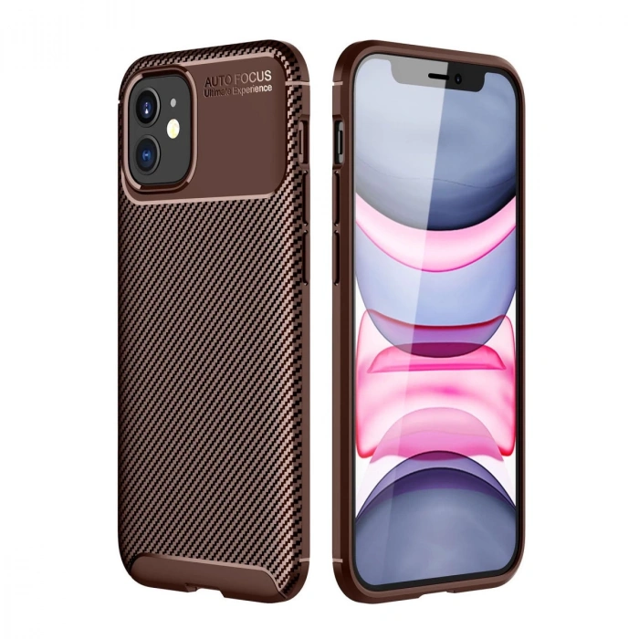 İphone 12 Mini Kılıf Auto Focus Karbon Kapak - Kahverengi