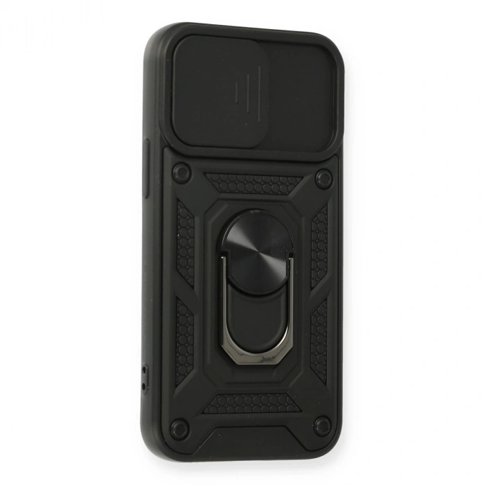 İphone 12 Mini Kılıf Pars Lens Yüzüklü Silikon - Siyah