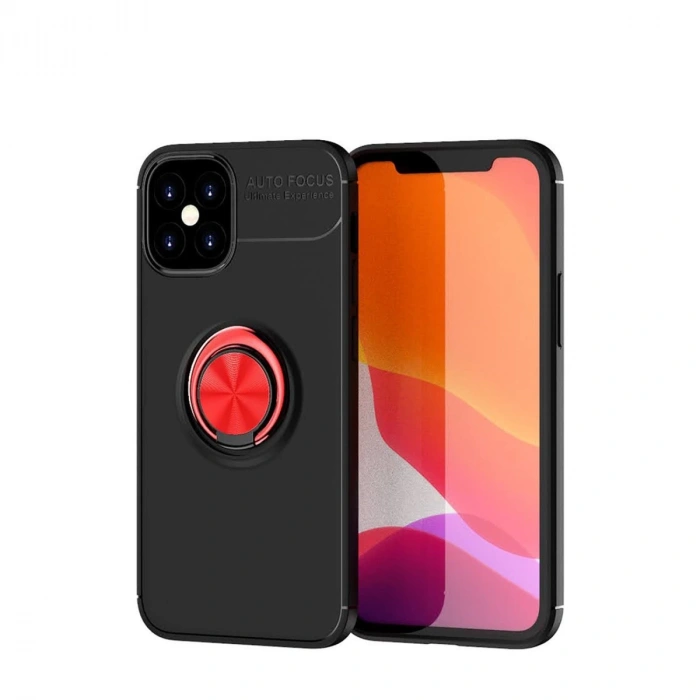 İphone 12 Mini Kılıf Range Yüzüklü Silikon - Siyah-kırmızı