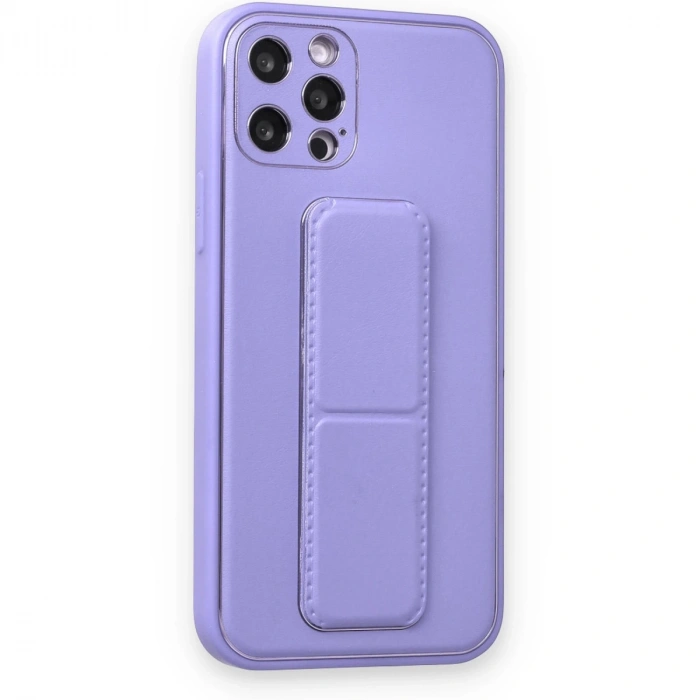 İphone 12 Pro Kılıf Coco Deri Standlı Kapak - Koyu Lila