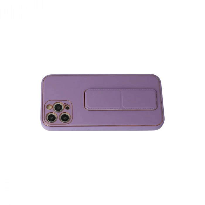 İphone 12 Pro Kılıf Coco Deri Standlı Kapak - Lila