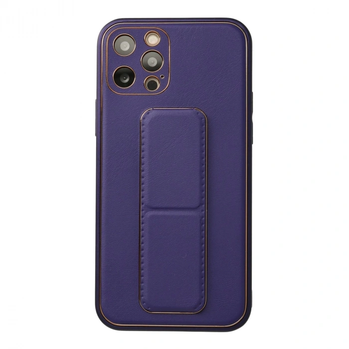 İphone 12 Pro Kılıf Coco Deri Standlı Kapak - Mor