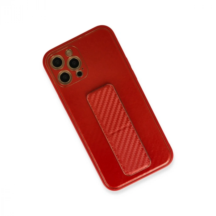 İphone 12 Pro Kılıf Coco Karbon Standlı Kapak - Kırmızı