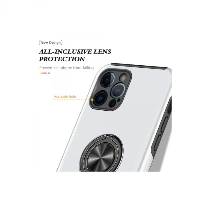 İphone 12 Pro Kılıf Elit Yüzüklü Kapak - Gümüş