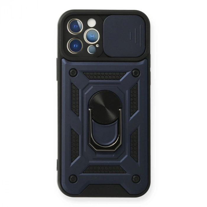 İphone 12 Pro Kılıf Pars Lens Yüzüklü Silikon - Lacivert