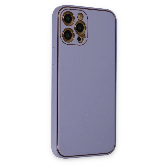 İphone 12 Pro Max Kılıf Coco Deri Silikon Kapak - Açık Lila