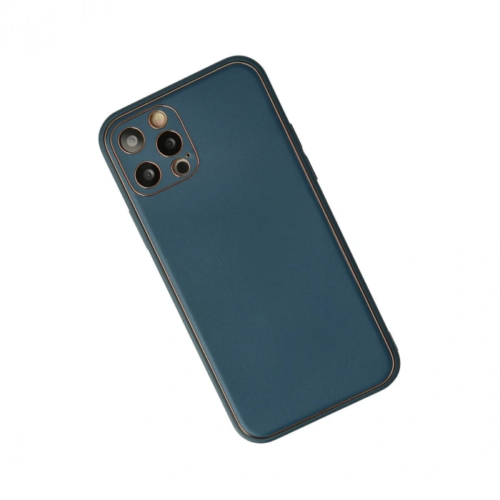 İphone 12 Pro Max Kılıf Coco Deri Silikon Kapak - Mavi