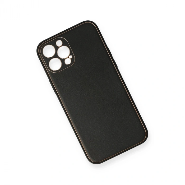 İphone 12 Pro Max Kılıf Coco Deri Silikon Kapak - Siyah