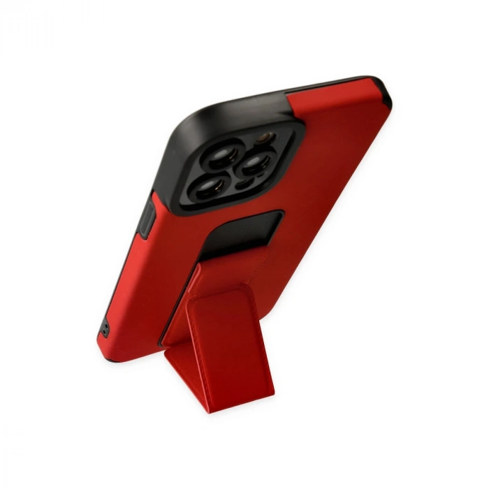 İphone 12 Pro Max Kılıf Mega Standlı Silikon - Kırmızı