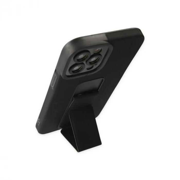 İphone 12 Pro Max Kılıf Mega Standlı Silikon - Siyah