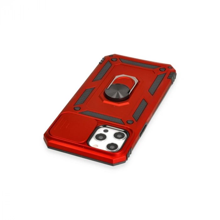 İphone 12 Pro Max Kılıf Pars Lens Yüzüklü Silikon - Kırmızı