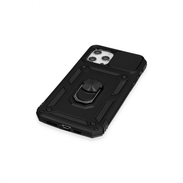 İphone 12 Pro Max Kılıf Pars Lens Yüzüklü Silikon - Siyah