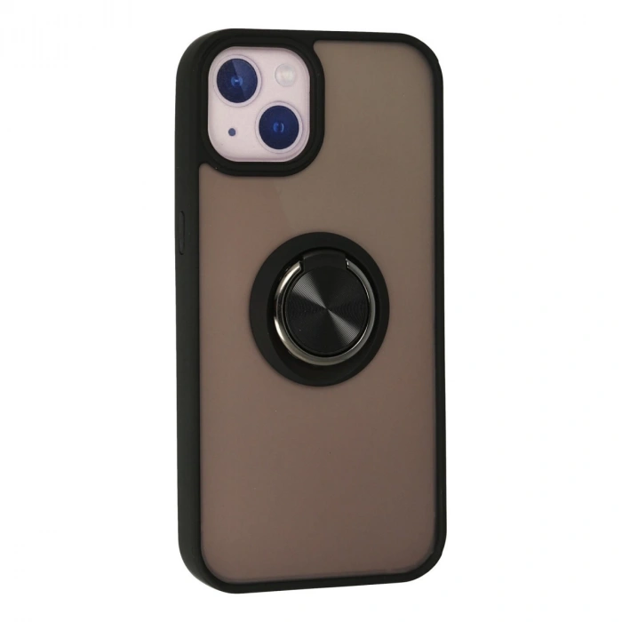 İphone 13 Kılıf Montreal Yüzüklü Silikon Kapak - Siyah