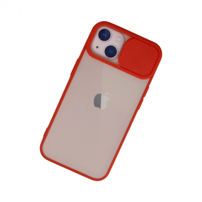 İphone 13 Kılıf Palm Buzlu Kamera Sürgülü Silikon - Kırmızı