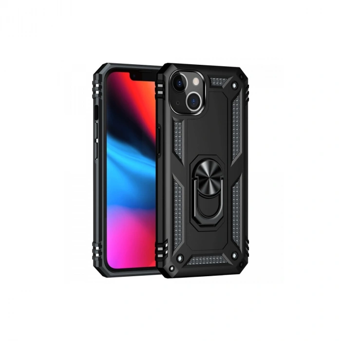 İphone 13 Kılıf Sofya Yüzüklü Silikon Kapak - Siyah