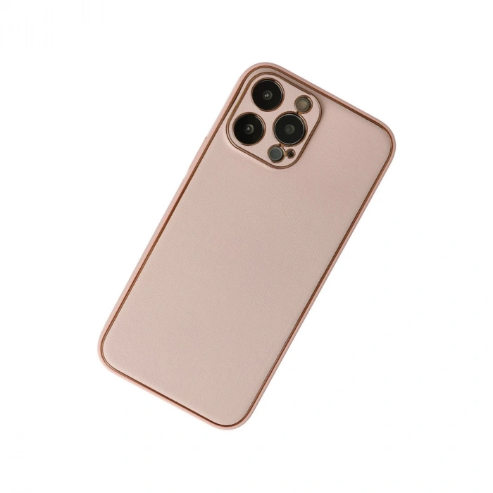 İphone 13 Pro Kılıf Coco Deri Silikon Kapak - Pudra