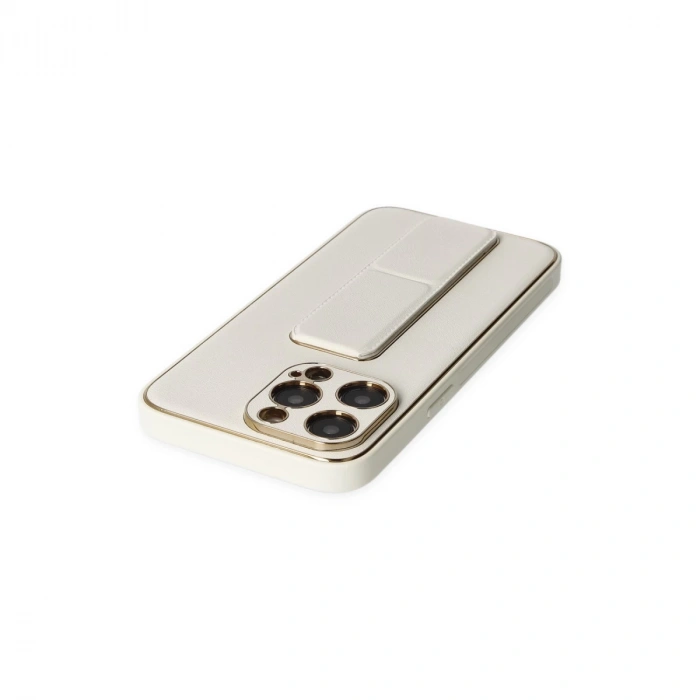 İphone 13 Pro Kılıf Coco Deri Standlı Kapak - Beyaz