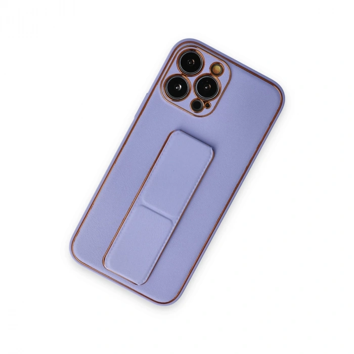 İphone 13 Pro Kılıf Coco Deri Standlı Kapak - Koyu Lila