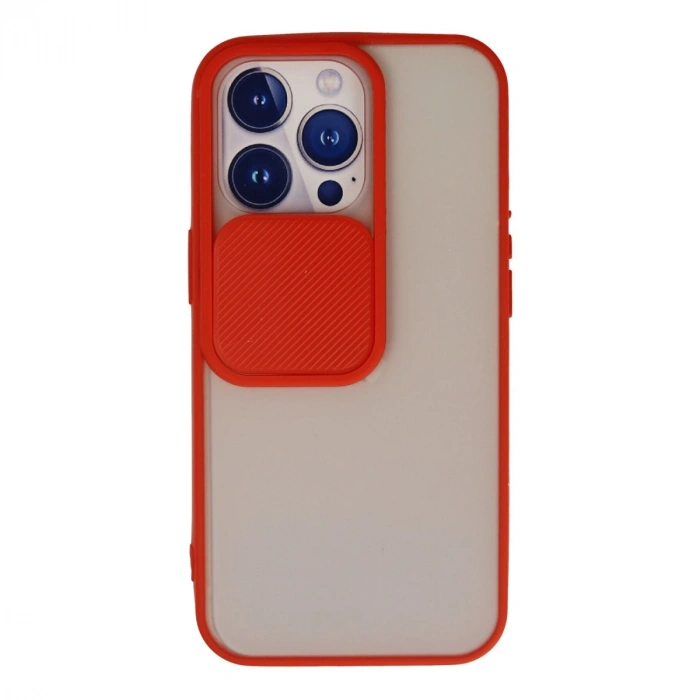 İphone 13 Pro Kılıf Palm Buzlu Kamera Sürgülü Silikon - Kırmızı