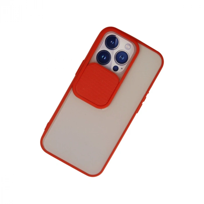 İphone 13 Pro Kılıf Palm Buzlu Kamera Sürgülü Silikon - Kırmızı