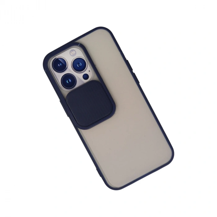 İphone 13 Pro Kılıf Palm Buzlu Kamera Sürgülü Silikon - Lacivert