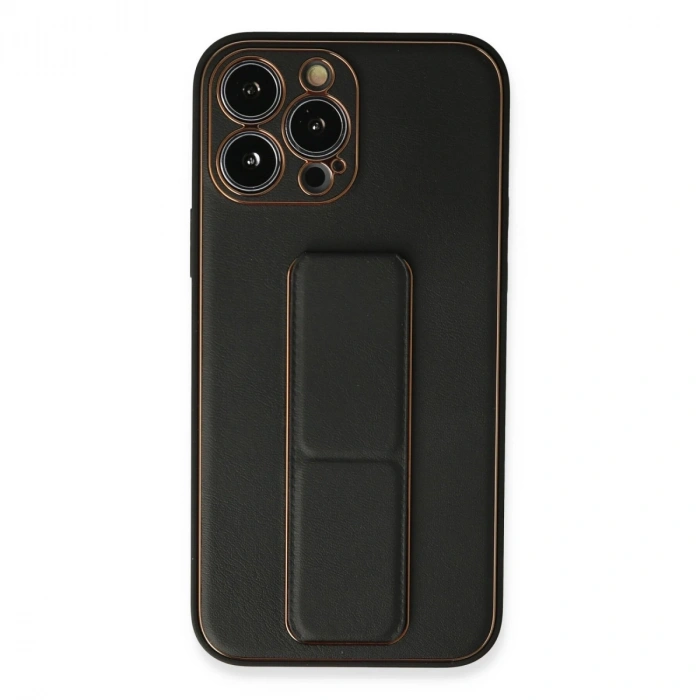 İphone 13 Pro Max Kılıf Coco Deri Standlı Kapak - Siyah