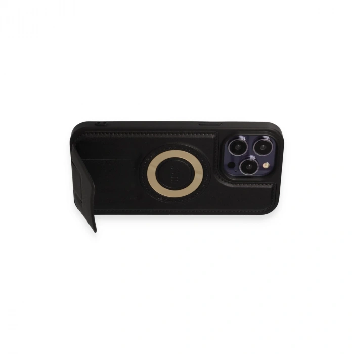 İphone 13 Pro Max Kılıf Merkür Magneticsafe Standlı Kapak - Siyah