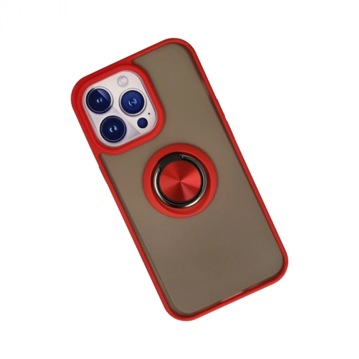 İphone 13 Pro Max Kılıf Montreal Yüzüklü Silikon Kapak - Kırmızı
