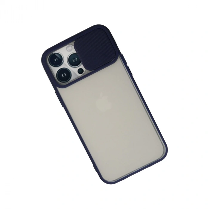 İphone 13 Pro Max Kılıf Palm Buzlu Kamera Sürgülü Silikon - Lacivert