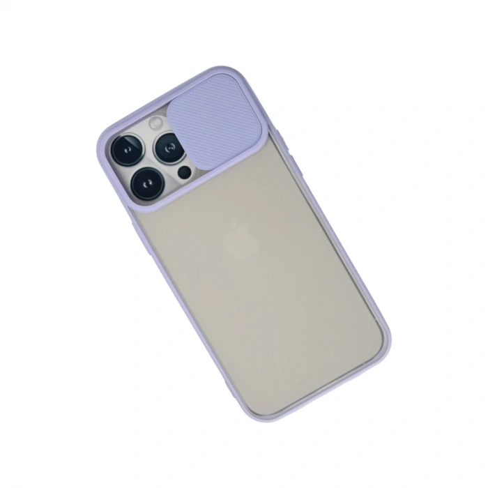 İphone 13 Pro Max Kılıf Palm Buzlu Kamera Sürgülü Silikon - Lila