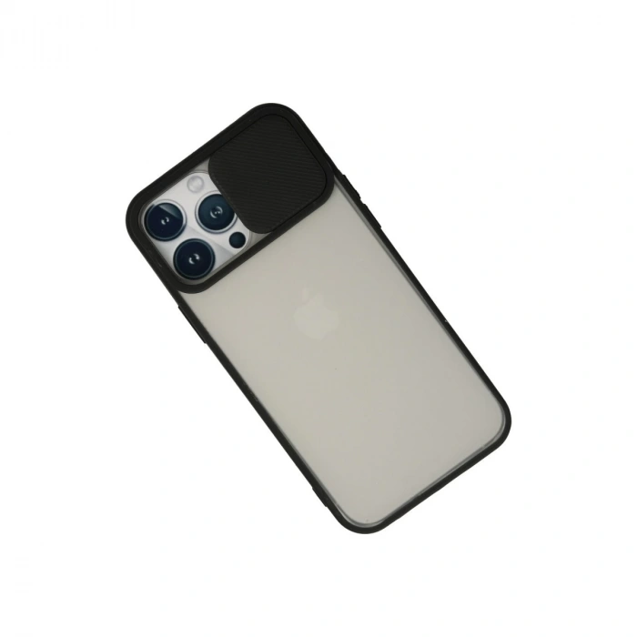 İphone 13 Pro Max Kılıf Palm Buzlu Kamera Sürgülü Silikon - Siyah