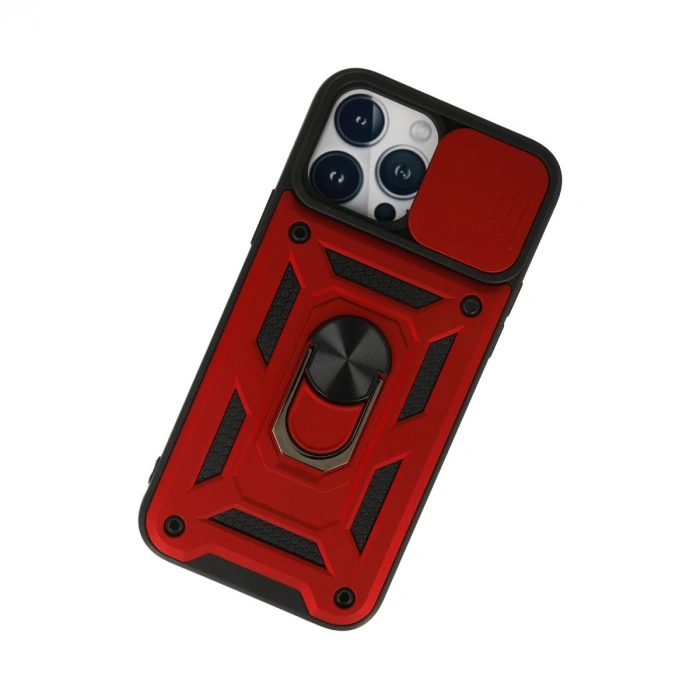 İphone 13 Pro Max Kılıf Pars Lens Yüzüklü Silikon - Kırmızı