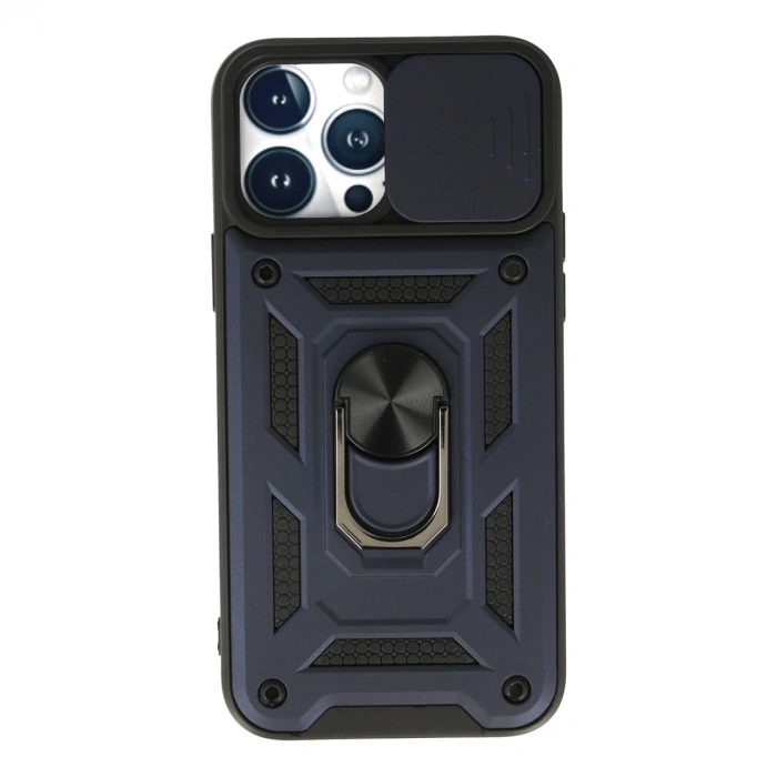 İphone 13 Pro Max Kılıf Pars Lens Yüzüklü Silikon - Lacivert