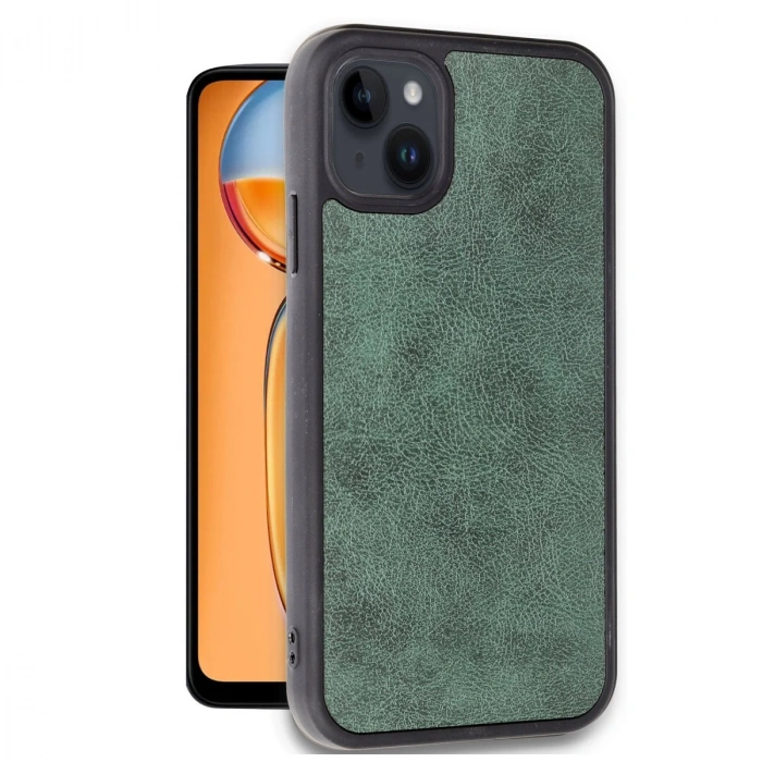 İphone 14 Kılıf Aras Deri Kapak - Koyu Yeşil
