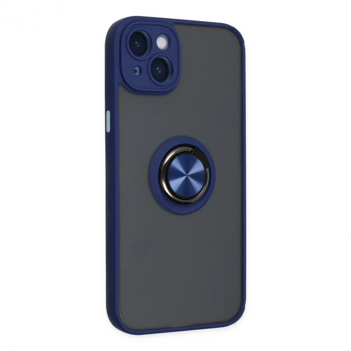 İphone 14 Kılıf Montreal Yüzüklü Silikon Kapak - Lacivert