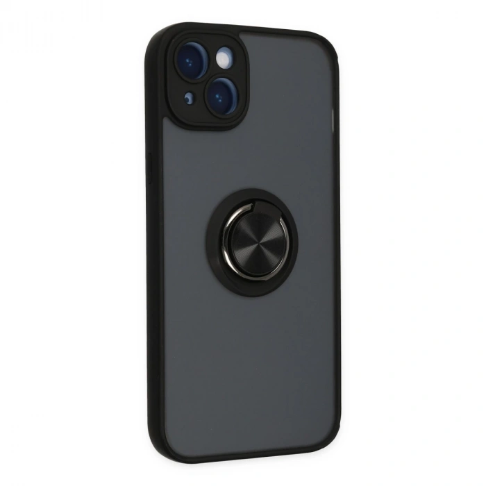 İphone 14 Kılıf Montreal Yüzüklü Silikon Kapak - Siyah
