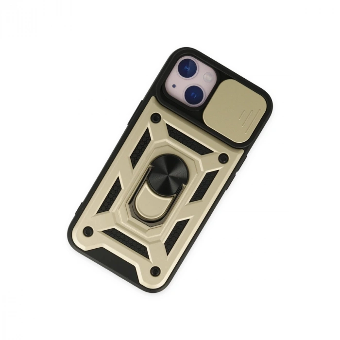 İphone 14 Kılıf Pars Lens Yüzüklü Silikon - Gold