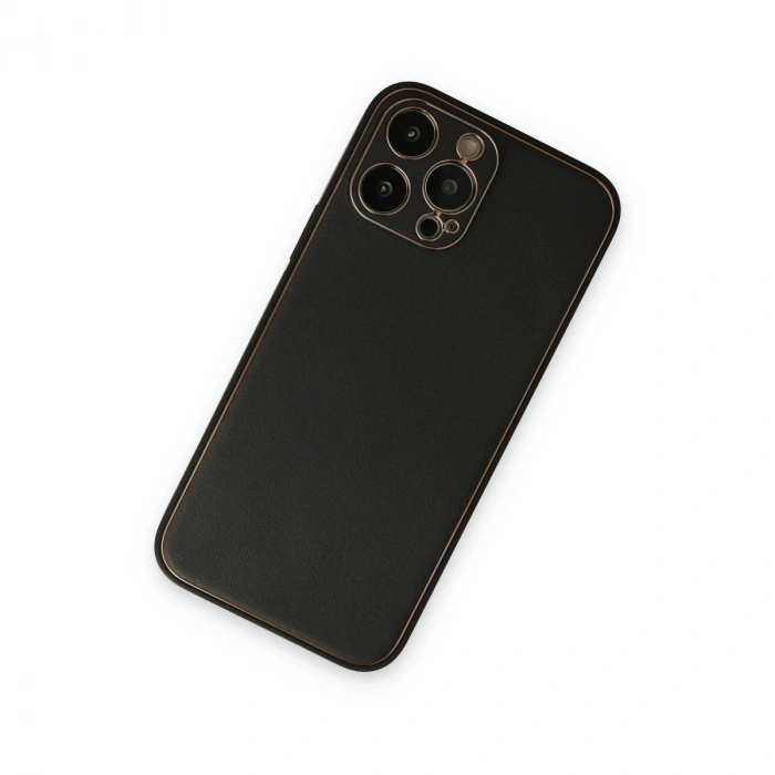 İphone 14 Pro Kılıf Coco Deri Silikon Kapak - Siyah
