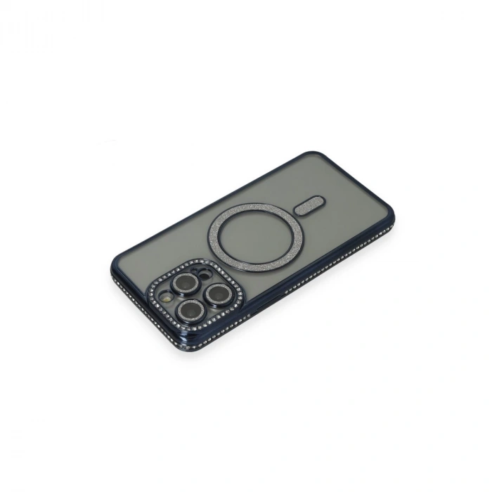 İphone 14 Pro Kılıf Joke Simli Magneticsafe Kılıf - Lacivert