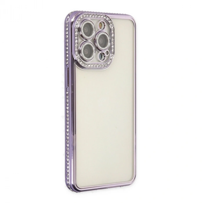 İphone 14 Pro Kılıf Joke Taşlı Silikon - Mor