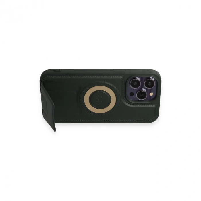 İphone 14 Pro Kılıf Merkür Magneticsafe Standlı Kapak - Koyu Yeşil